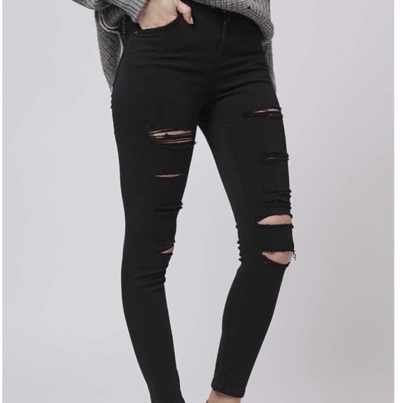 Topshop motto Jaime black distressed jeans skinny - Picture 1 of 8